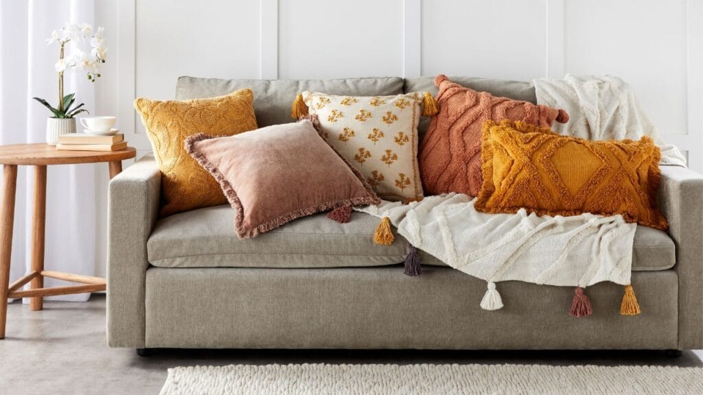 colourful cushions on sofa
