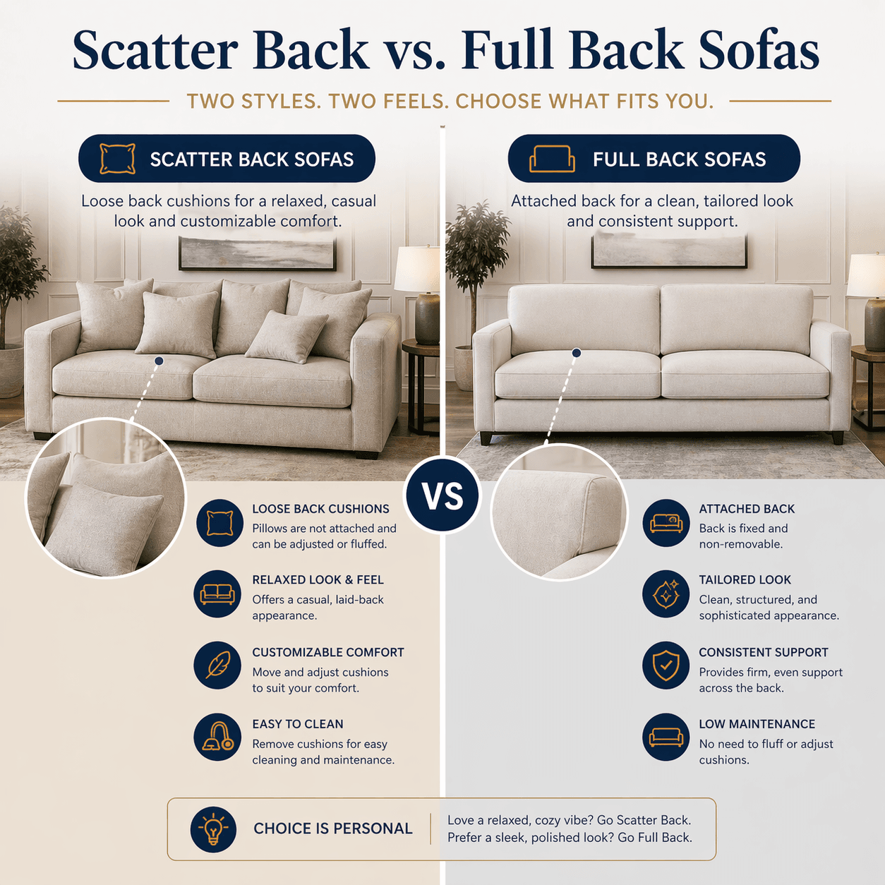 Fullback vs Scatterback cushion style comparison
