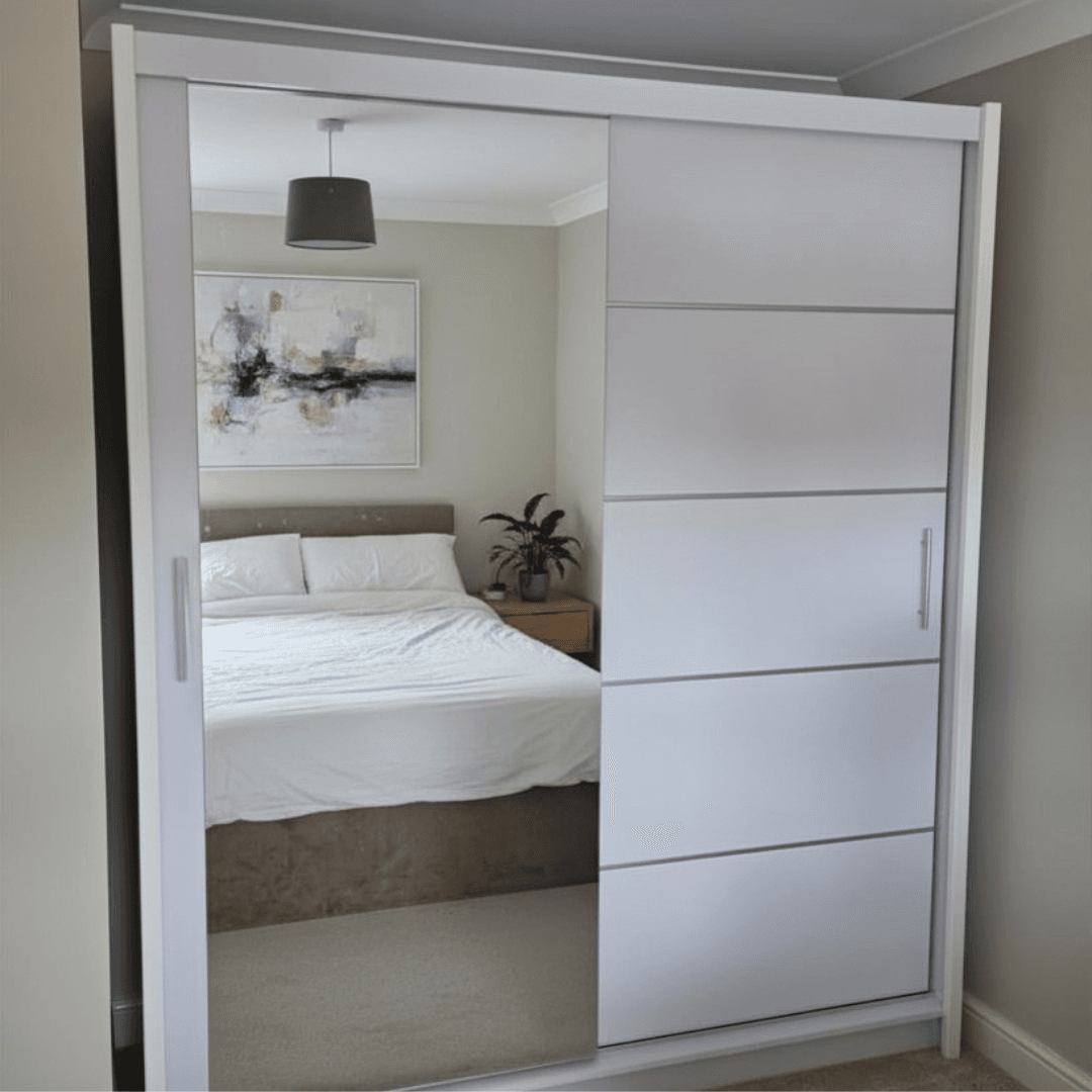 White sliding mirror wardrobe